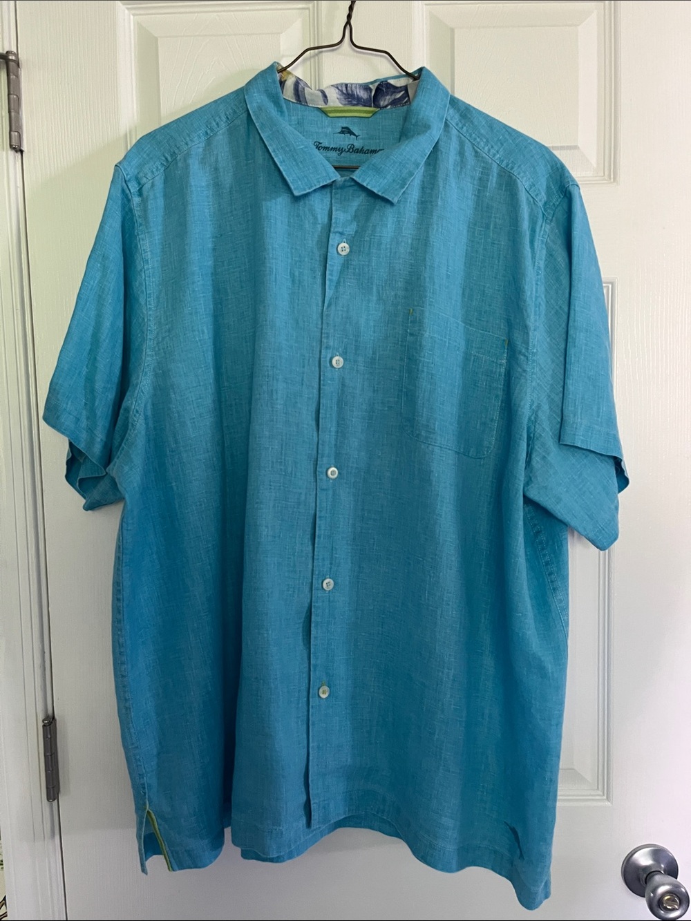 Tommy Bahama Men’s Linen Short-Sleeve Button-Up Shirt - Turquoise Blue